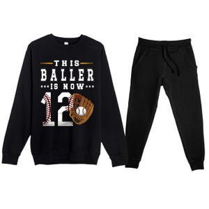 12th Birthday Baseball Boy Twelve Year Old Baseball Player Premium Crewneck Sweatsuit Set