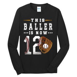 12th Birthday Baseball Boy Twelve Year Old Baseball Player Tall Long Sleeve T-Shirt