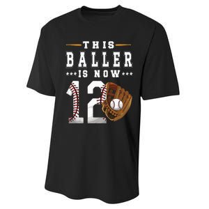 12th Birthday Baseball Boy Twelve Year Old Baseball Player Performance Sprint T-Shirt