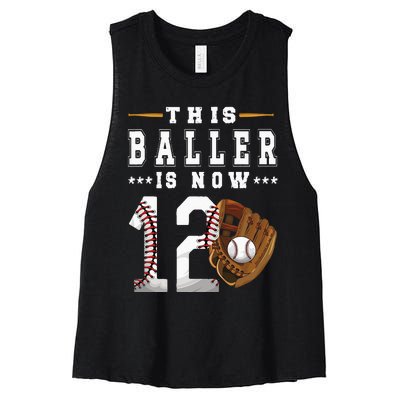 12th Birthday Baseball Boy Twelve Year Old Baseball Player Women's Racerback Cropped Tank