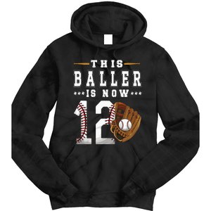 12th Birthday Baseball Boy Twelve Year Old Baseball Player Tie Dye Hoodie