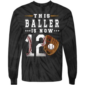 12th Birthday Baseball Boy Twelve Year Old Baseball Player Tie-Dye Long Sleeve Shirt