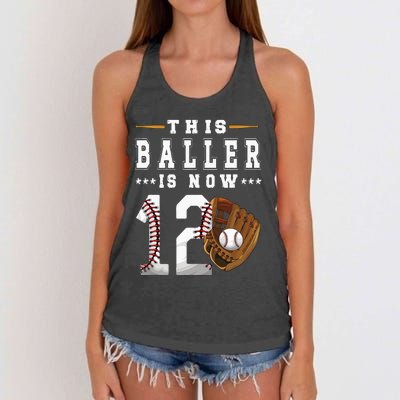 12th Birthday Baseball Boy Twelve Year Old Baseball Player Women's Knotted Racerback Tank