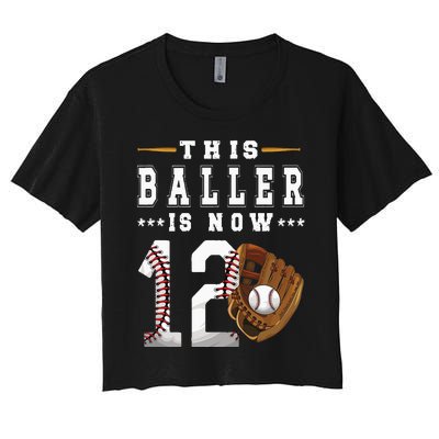 12th Birthday Baseball Boy Twelve Year Old Baseball Player Women's Crop Top Tee