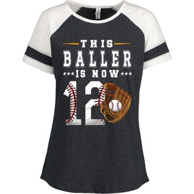 12th Birthday Baseball Boy Twelve Year Old Baseball Player Enza Ladies Jersey Colorblock Tee