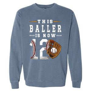 12th Birthday Baseball Boy Twelve Year Old Baseball Player Garment-Dyed Sweatshirt