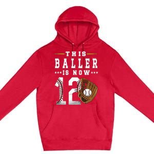 12th Birthday Baseball Boy Twelve Year Old Baseball Player Premium Pullover Hoodie