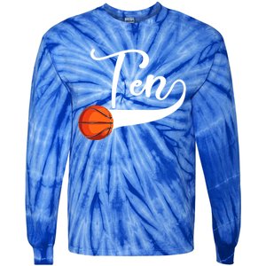 10th Birthday Basketball 10 Year Old Basketball Player Cool Gift Tie-Dye Long Sleeve Shirt