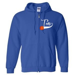 10th Birthday Basketball 10 Year Old Basketball Player Cool Gift Full Zip Hoodie