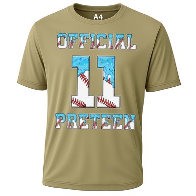 11th Birthday Baseball Drip Preteen Cooling Performance Crew T-Shirt