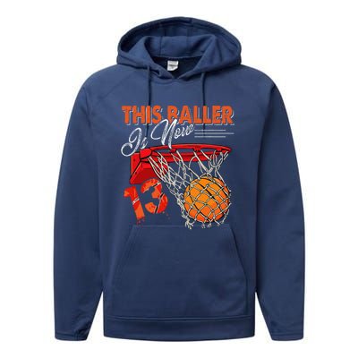 13th Birthday Basketball Funny 13 Years Old Performance Fleece Hoodie