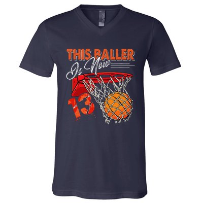 13th Birthday Basketball Funny 13 Years Old V-Neck T-Shirt