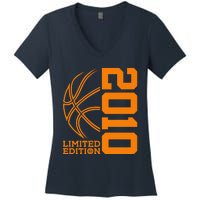 14th Birthday Basketball Limited Edition 2010 Women's V-Neck T-Shirt