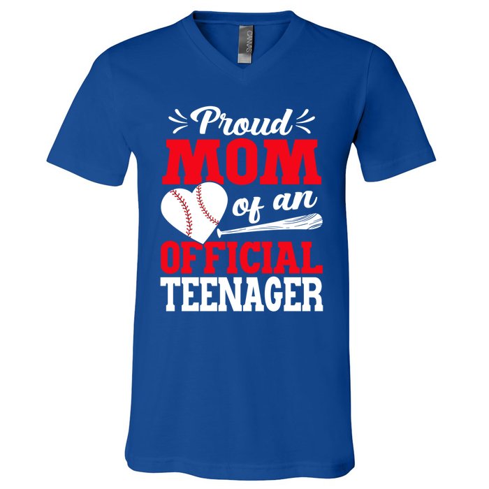 13Th Birthday Baseball Proud Mom Of An Teenager Gift V-Neck T-Shirt