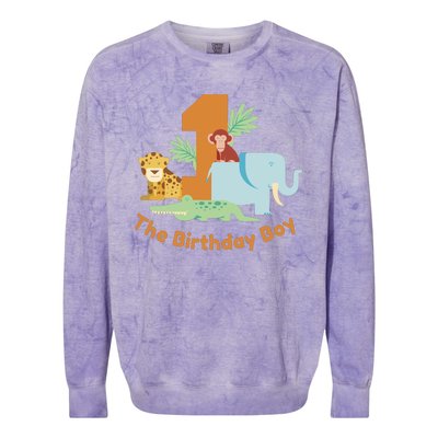 1st Birthday Boy Animal Jungle Colorblast Crewneck Sweatshirt