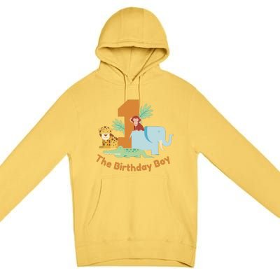 1st Birthday Boy Animal Jungle Premium Pullover Hoodie