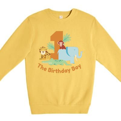 1st Birthday Boy Animal Jungle Premium Crewneck Sweatshirt