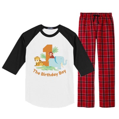 1st Birthday Boy Animal Jungle Raglan Sleeve Pajama Set