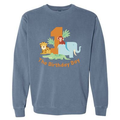 1st Birthday Boy Animal Jungle Garment-Dyed Sweatshirt