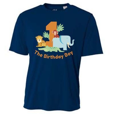 1st Birthday Boy Animal Jungle Cooling Performance Crew T-Shirt