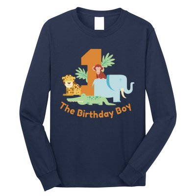 1st Birthday Boy Animal Jungle Long Sleeve Shirt