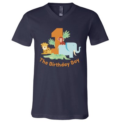 1st Birthday Boy Animal Jungle V-Neck T-Shirt