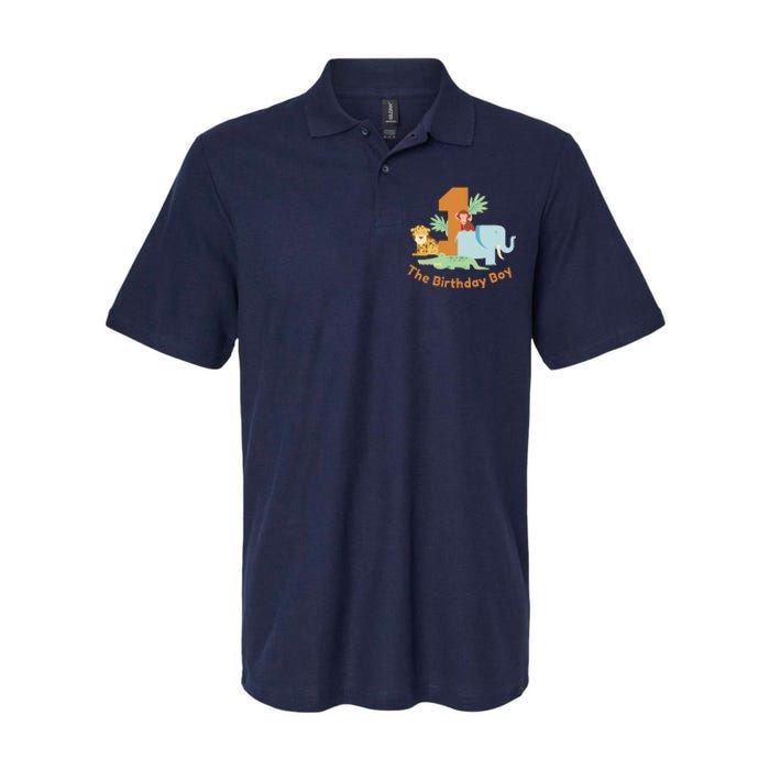 1st Birthday Boy Animal Jungle Softstyle Adult Sport Polo