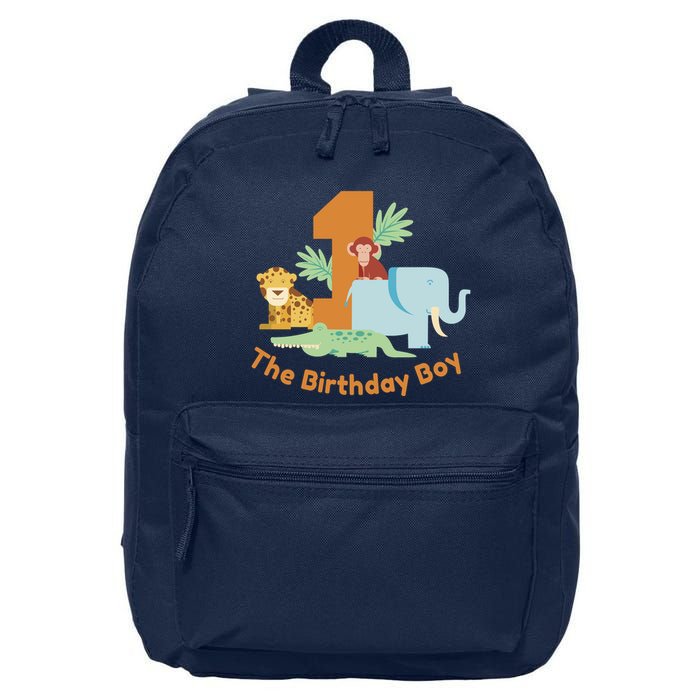 1st Birthday Boy Animal Jungle 16 in Basic Backpack