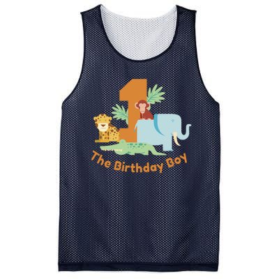 1st Birthday Boy Animal Jungle Mesh Reversible Basketball Jersey Tank