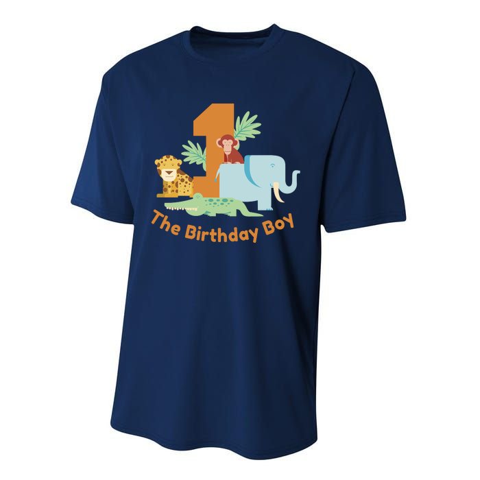 1st Birthday Boy Animal Jungle Performance Sprint T-Shirt