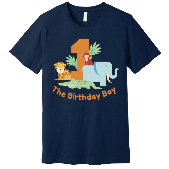 1st Birthday Boy Animal Jungle Premium T-Shirt