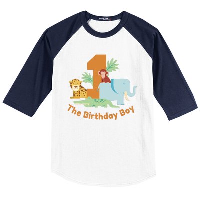 1st Birthday Boy Animal Jungle Baseball Sleeve Shirt