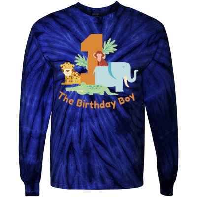 1st Birthday Boy Animal Jungle Tie-Dye Long Sleeve Shirt