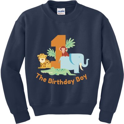 1st Birthday Boy Animal Jungle Kids Sweatshirt
