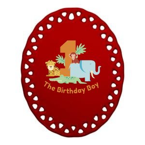 1st Birthday Boy Animal Jungle Ceramic Oval Ornament