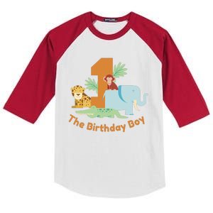 1st Birthday Boy Animal Jungle Kids Colorblock Raglan Jersey