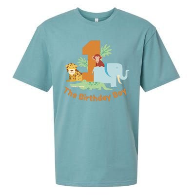 1st Birthday Boy Animal Jungle Sueded Cloud Jersey T-Shirt