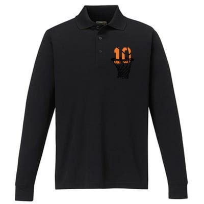 10th Birthday Basketball, 10th Birthday, Basketball , Basketball Player Performance Long Sleeve Polo