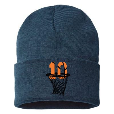 10th Birthday Basketball, 10th Birthday, Basketball , Basketball Player Sustainable Knit Beanie