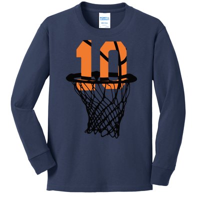 10th Birthday Basketball, 10th Birthday, Basketball , Basketball Player Kids Long Sleeve Shirt