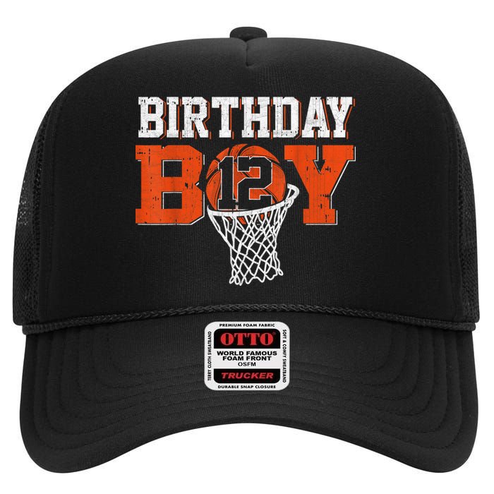 12th Birthday Boy Basketball Lover 12 Years Old Bday High Crown Mesh Back Trucker Hat