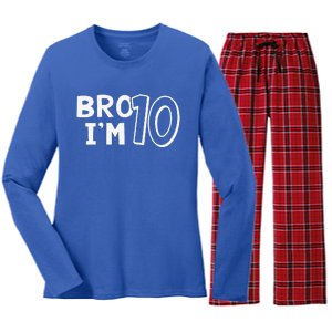 10th Birthday Bro I’m 10 Year Old Ten Tenth Party Women's Long Sleeve Flannel Pajama Set 