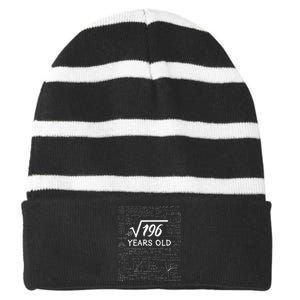 14 Birthday Boy Men Son Him Girl Funny Math 14th Birthday Striped Beanie with Solid Band