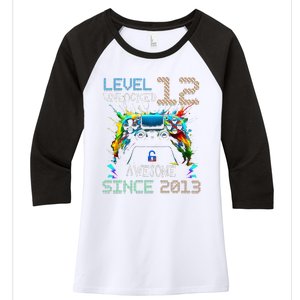 12th Birthday Boy Level 12 Unlocked Awesome Since 2013 Women's Tri-Blend 3/4-Sleeve Raglan Shirt