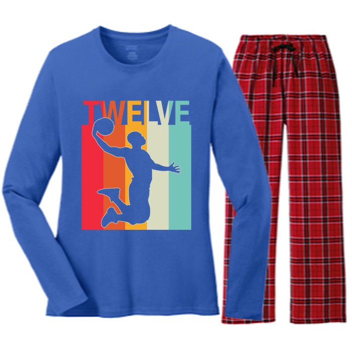 12th Birthday Basketball Two Year Old Birthday Gift Women's Long Sleeve Flannel Pajama Set 