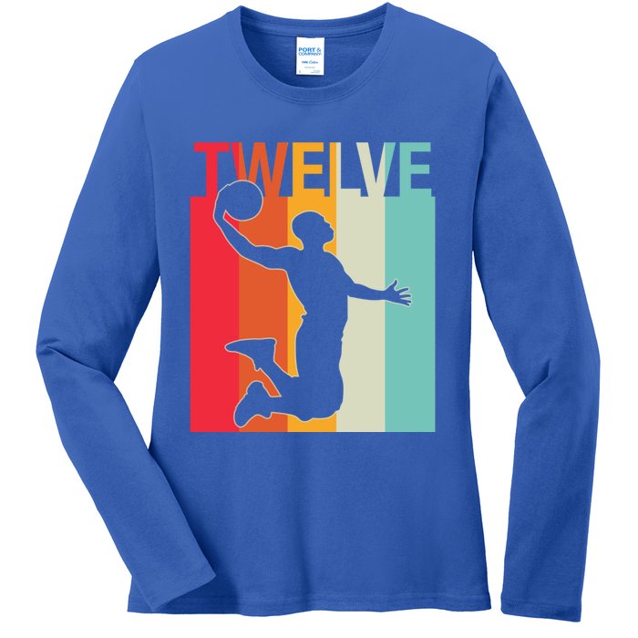 12th Birthday Basketball Two Year Old Birthday Gift Ladies Long Sleeve Shirt