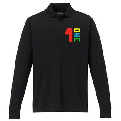 1th Birthday Boy 1 Year Old Age 1 Age One Performance Long Sleeve Polo