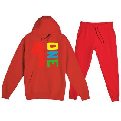 1th Birthday Boy 1 Year Old Age 1 Age One Premium Hooded Sweatsuit Set