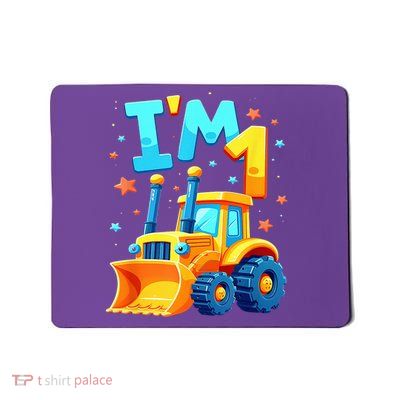 1st Birthday Cartoon Crawler Bulldozer Tractor I'M 1 One Mousepad