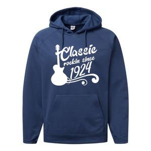 100th Birthday Classic Rockin Since 1924 Performance Fleece Hoodie